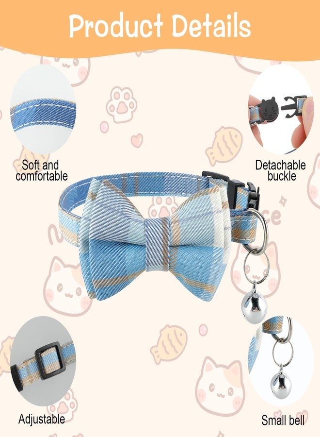 Jeffdad طوق قطط جيفداد قطعتين قابل للفك، طوق قطط بأجراس وربطة عنق منقوشة، طوق قطط قابل للتعديل للقطط الصغيرة والجراء والحيوانات الأليفة الصغيرة (أزرق وأبيض منقوش). - Image 3